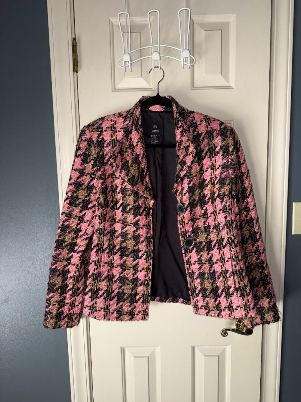 Doncaster Collection Pink Black Tweed Houndstooth Blazer Jacket Sz 12